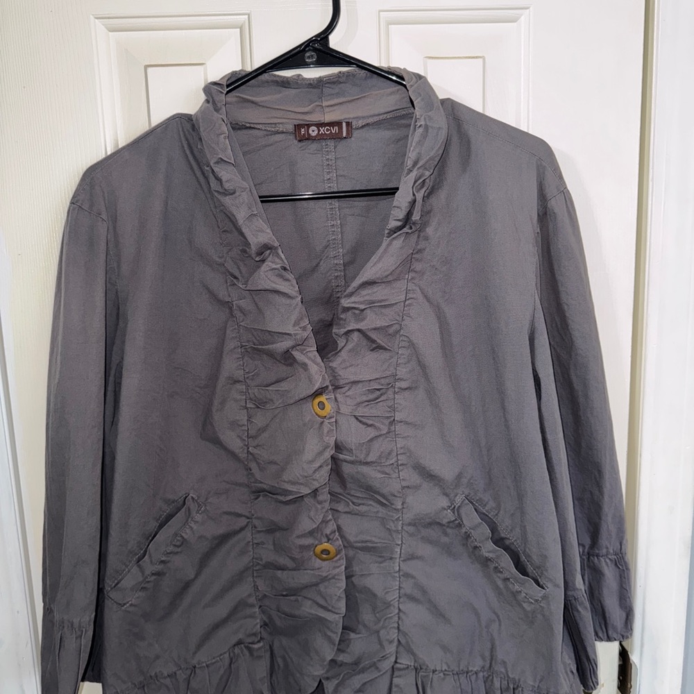 XCVI Women's Charcoal Ruffled Blazer